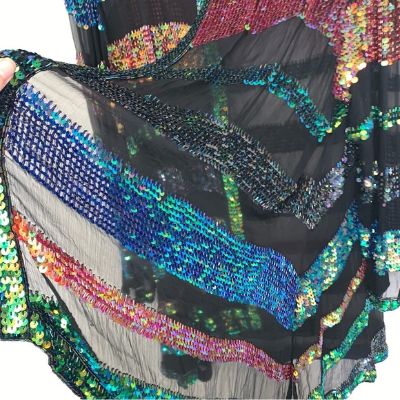 Vintage Judith Ann 100% Pure Silk Black and Multicolour Sequin Jacket 2X - Picture 8 of 9
